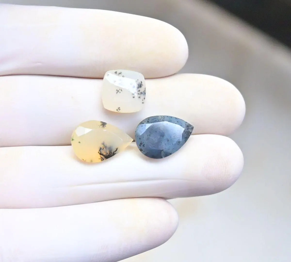 Natural Dendrite Opal Gemstone Faceted Cut Mix High Quality Loose Gemstones For Jewelry Making Wholesalegems 10-14 MM Size 3 Pcs SM25779