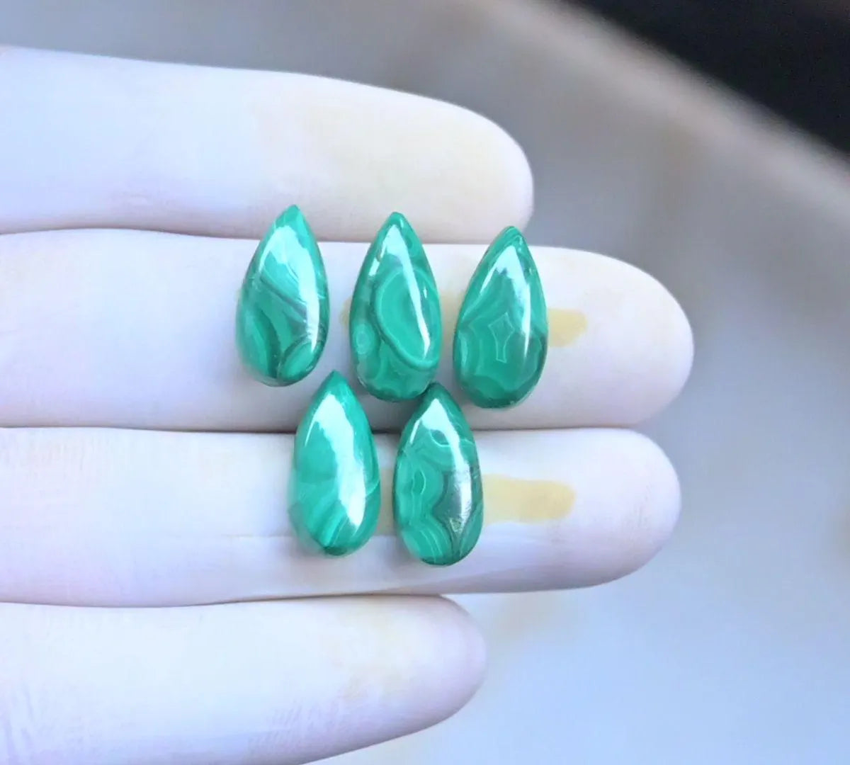 100% Natural Malachite Gemstone Smooth Pear Shape Cabochon Loose Gemstones For Jewelry Making Wholesalegems 15-16 MM Size 5 Pcs SM25784