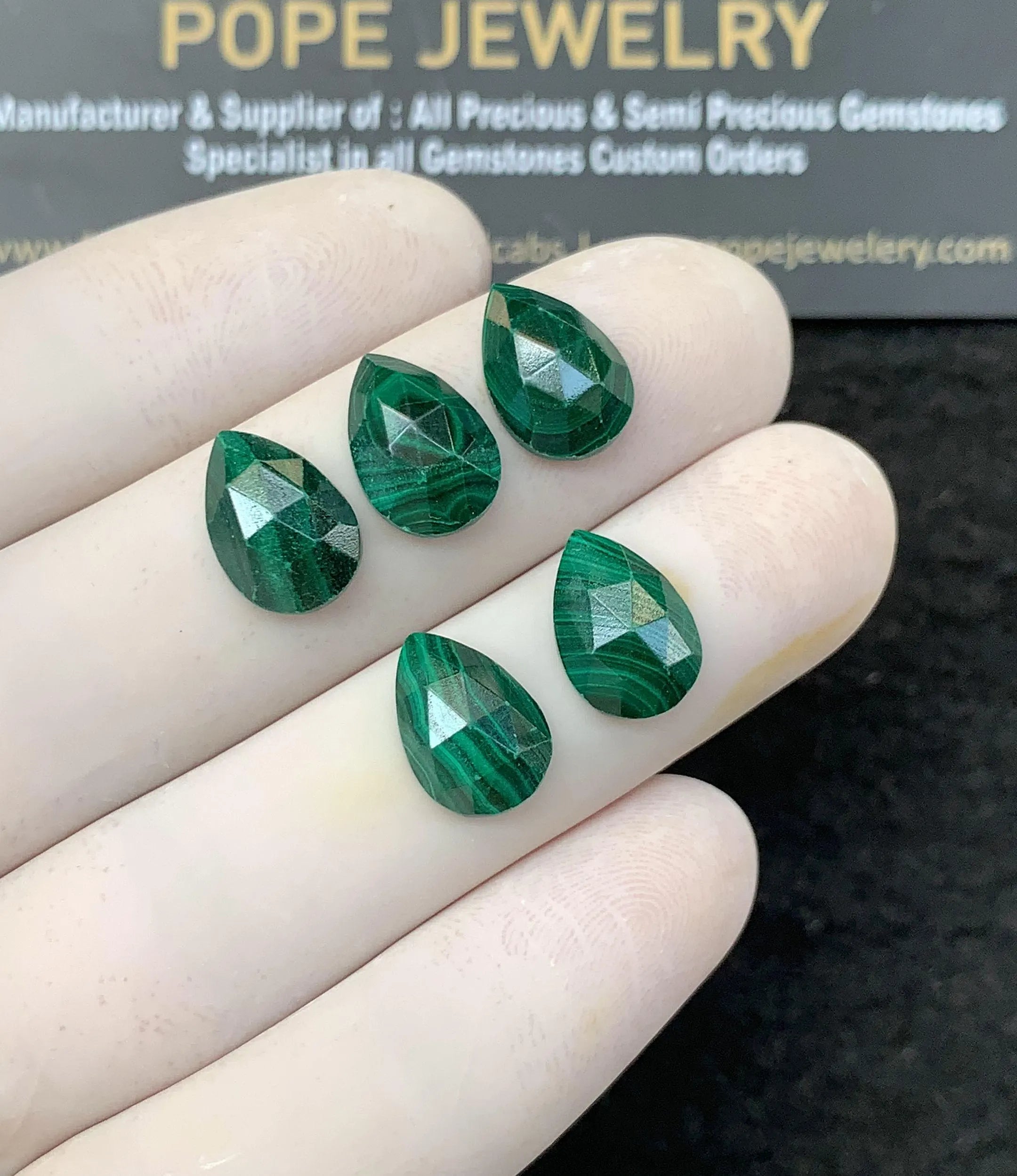 100% Natural Malachite Gemstone Rose Cut Pear Shape Cabochon Loose Gemstones For Jewelry Making Wholesalegems 12x8 MM Size 5 Pcs SM25787