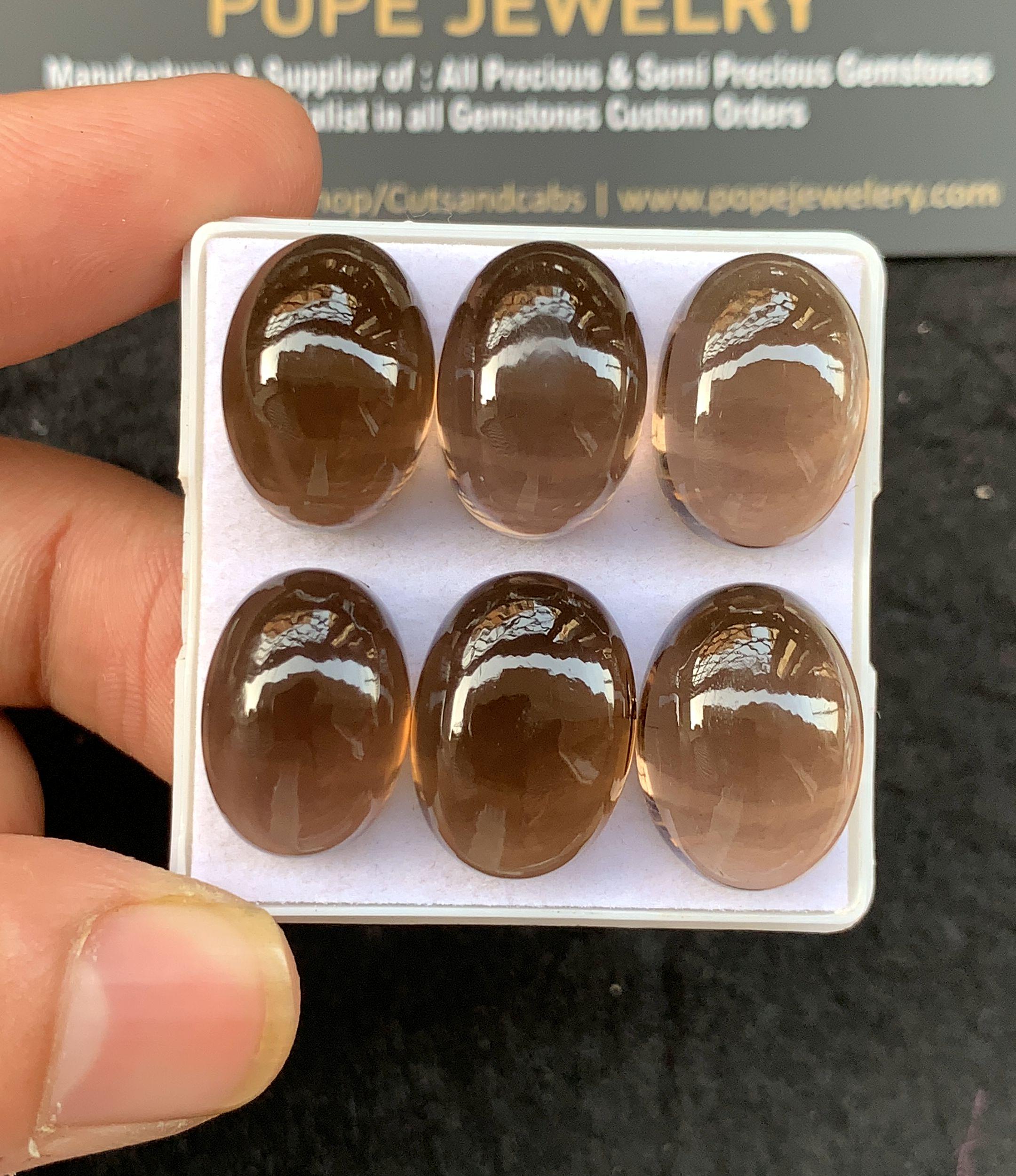 Natural Smoky Quartz Gemstone Smooth Oval Shape Cabochon Loose Gemstone Jewelry Supply Wholesalegems 17x12 MM Size 6 Pcs SM25846