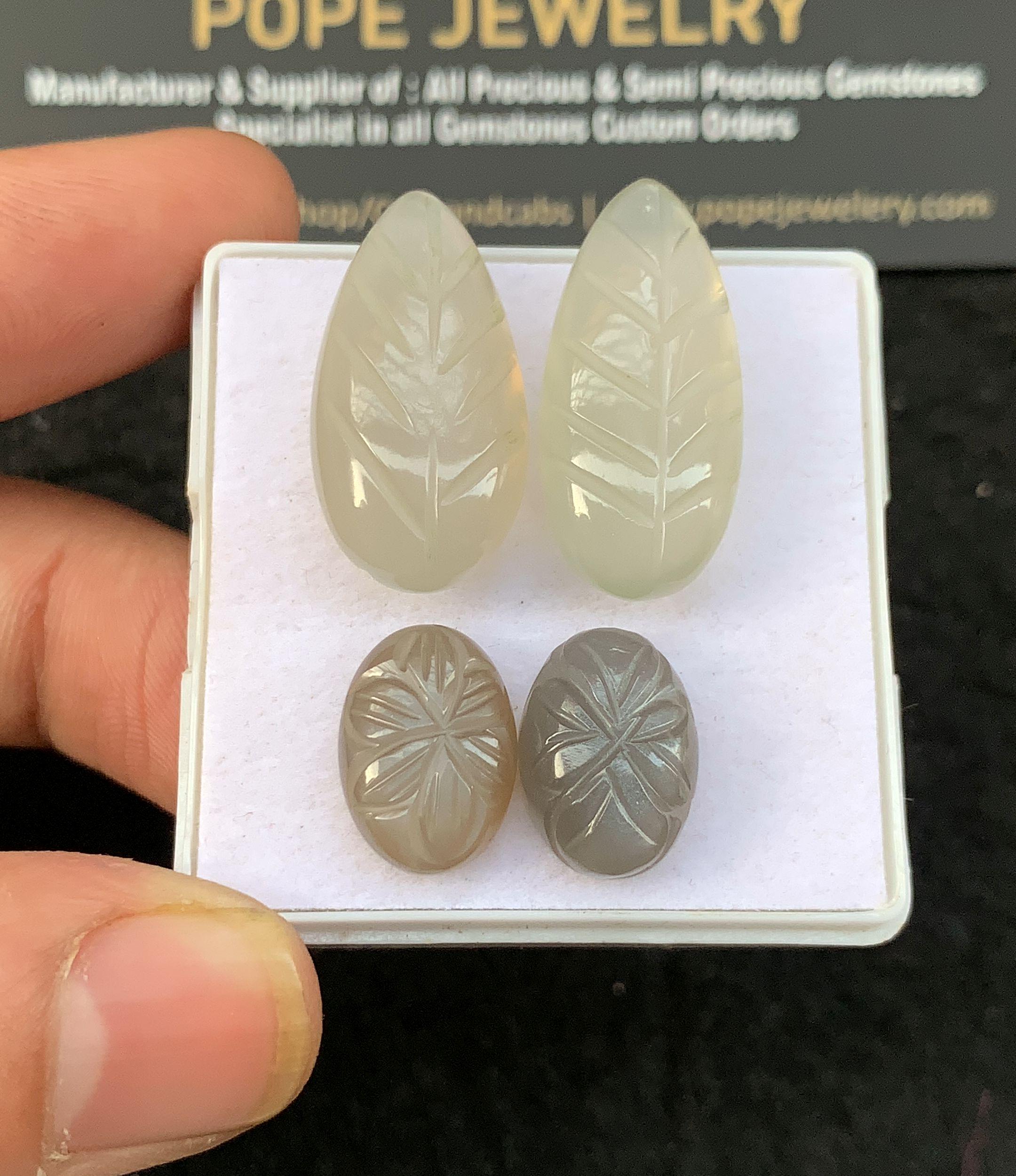 Natural Gray Moonstone Gemstone Hand Carved Mix Shape Cabochon Loose Gemstones For Jewelry Making Wholesalegems 14-26 MM Size 2 Pair SM25850