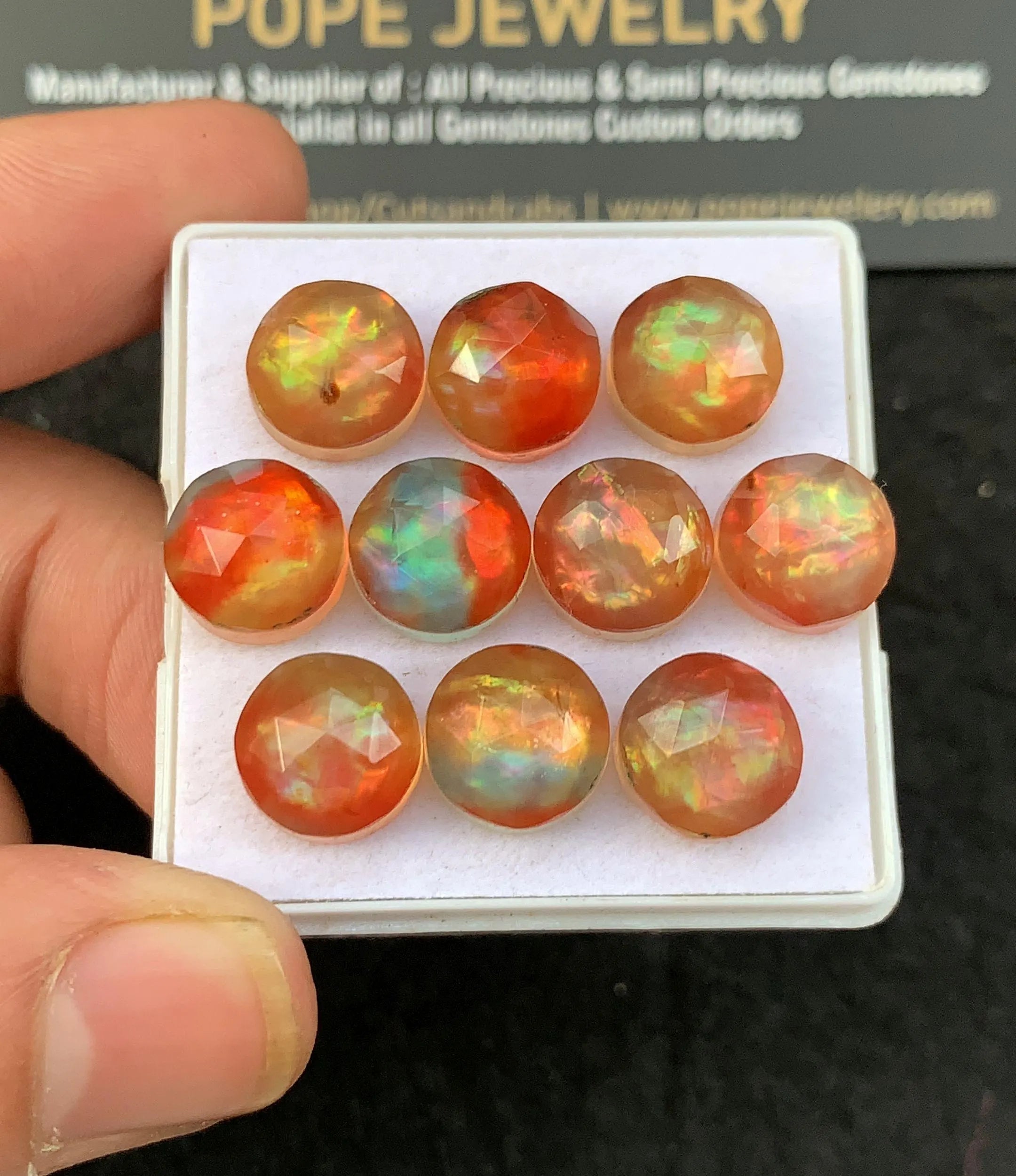 Natural Ammolite Doublet Gemstone Rose Cut Round Shape Cabochon Loose Gemstones For Jewelry Making Wholesalegems 10 MM Size 10 Pcs SM25853