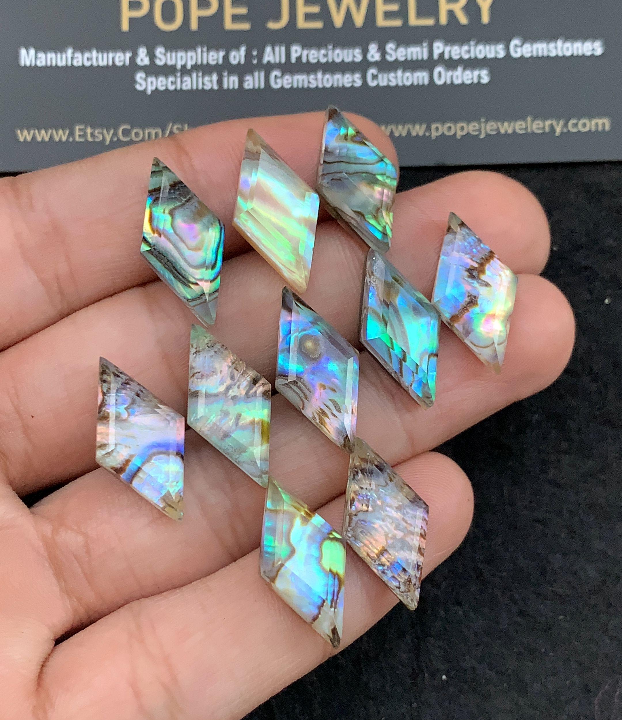 Natural Abalone Shell Pearl Doublet Gemstone Step Cut Fancy Shape Cabochon Loose Gemstone For Jewelry Making Wholesalegems 20x10 MM Size 10 Pcs SM25860