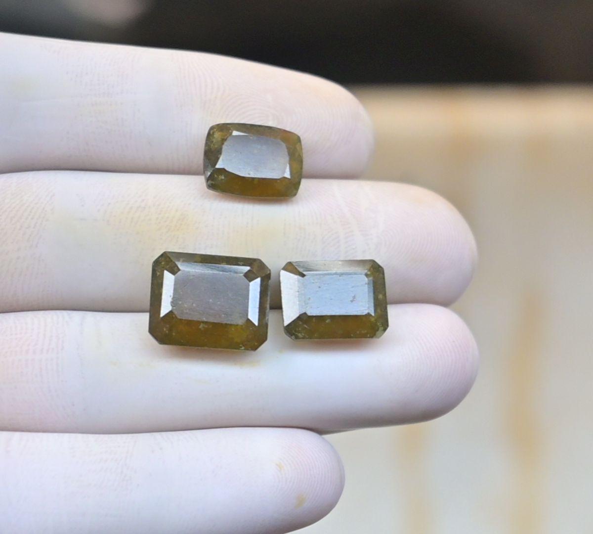 Natural Vesuvianite Gemstone Faceted Cut Rectangle High Quality Loose Gemstones For Jewelry Making Wholesalegems 12-14 MM Size 3 Pcs SM25907