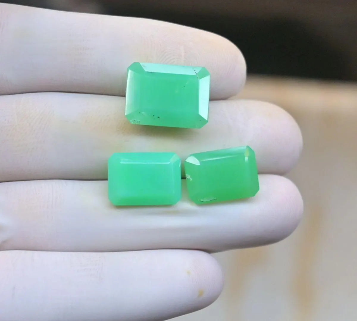 Natural Chrysoprase Gemstone Faceted Cut Rectangle High Quality Loose Gemstones For Jewelry Making Wholesalegems 14-16 MM Size 3 Pcs SM25916
