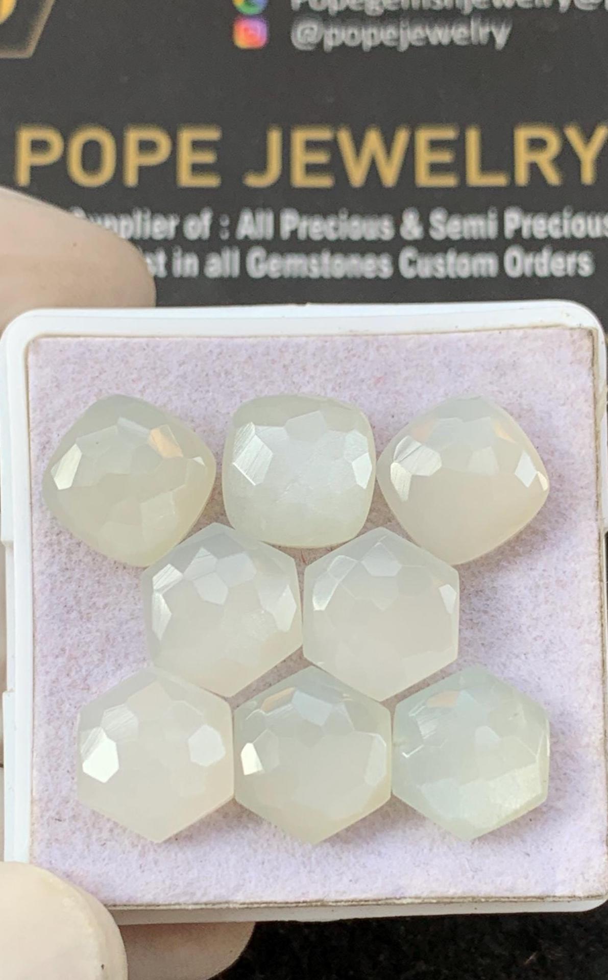 White Moonstone Gemstone Cabochon-White Moonstone Rose Cut Gemstone-White Moonstone Rose Cut Mix Shape-10 MM-8 Pcs-Jewelry Supply SM22742