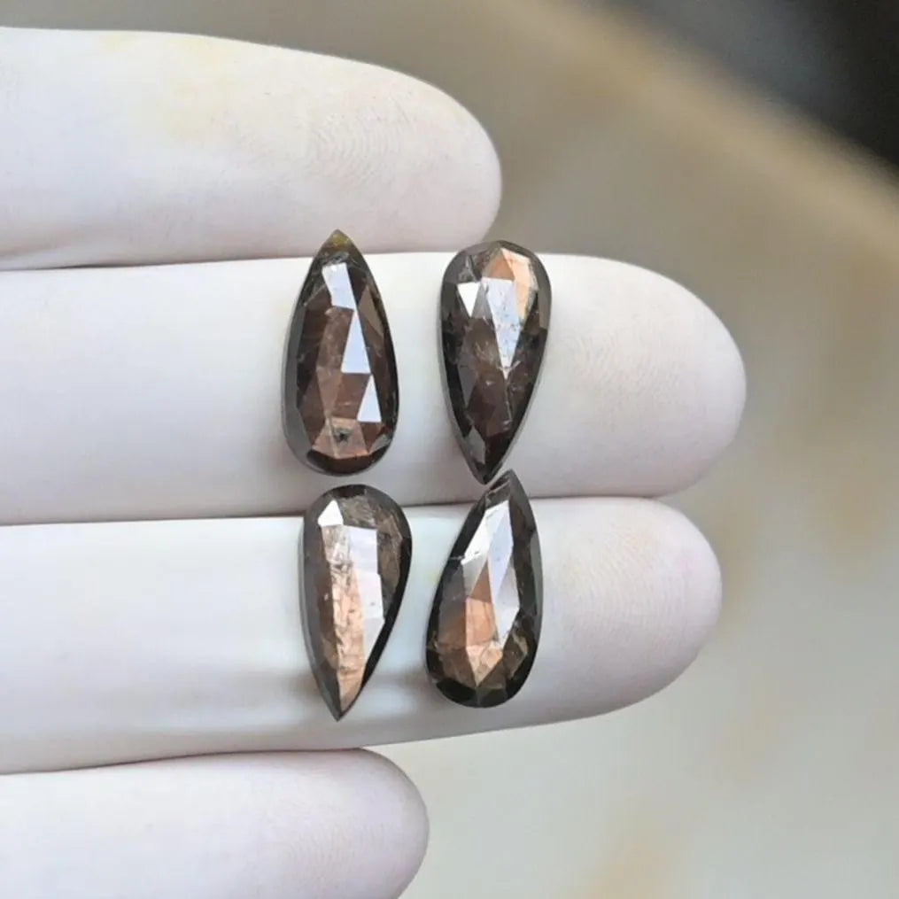 Natural Golden Sapphire Gemstone Rose Cut Pear Shape Cabochon Loose Gemstones For Jewelry Making Wholesalegems 15x7 MM Size 4 Pcs SM25696