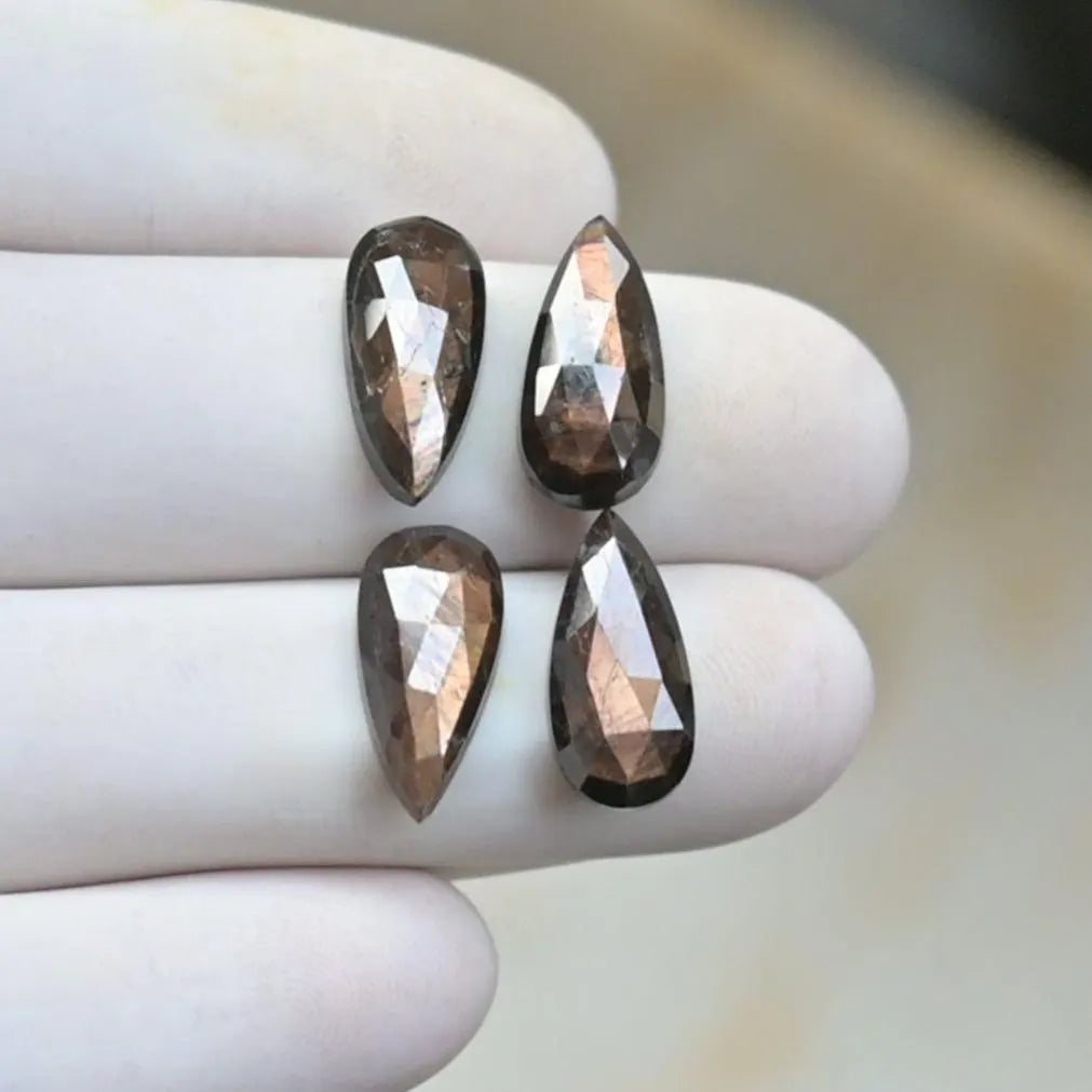 Natural Golden Sapphire Gemstone Rose Cut Pear Shape Cabochon Loose Gemstones For Jewelry Making Wholesalegems 15x7 MM Size 4 Pcs SM25694