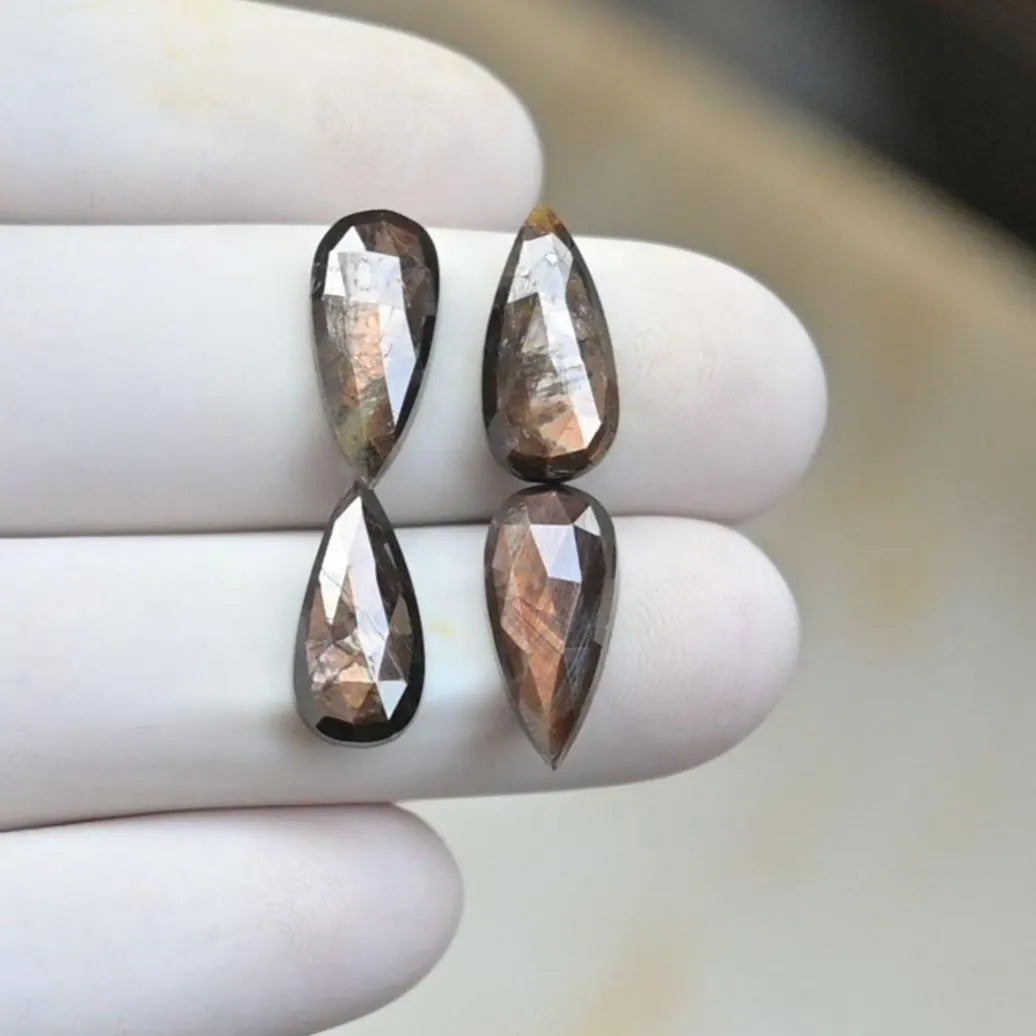 Natural Golden Sapphire Gemstone Rose Cut Pear Shape Cabochon Loose Gemstones For Jewelry Making Wholesalegems 15x7 MM Size 4 Pcs SM25693