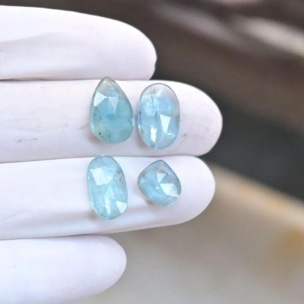 Natural Aqua Kyanite Gemstone Rose Cut Mix Cabochon High Quality Loose Gemstone For Jewelry Making Wholesalegems 9-14 MM Size 4 Pcs SM25878