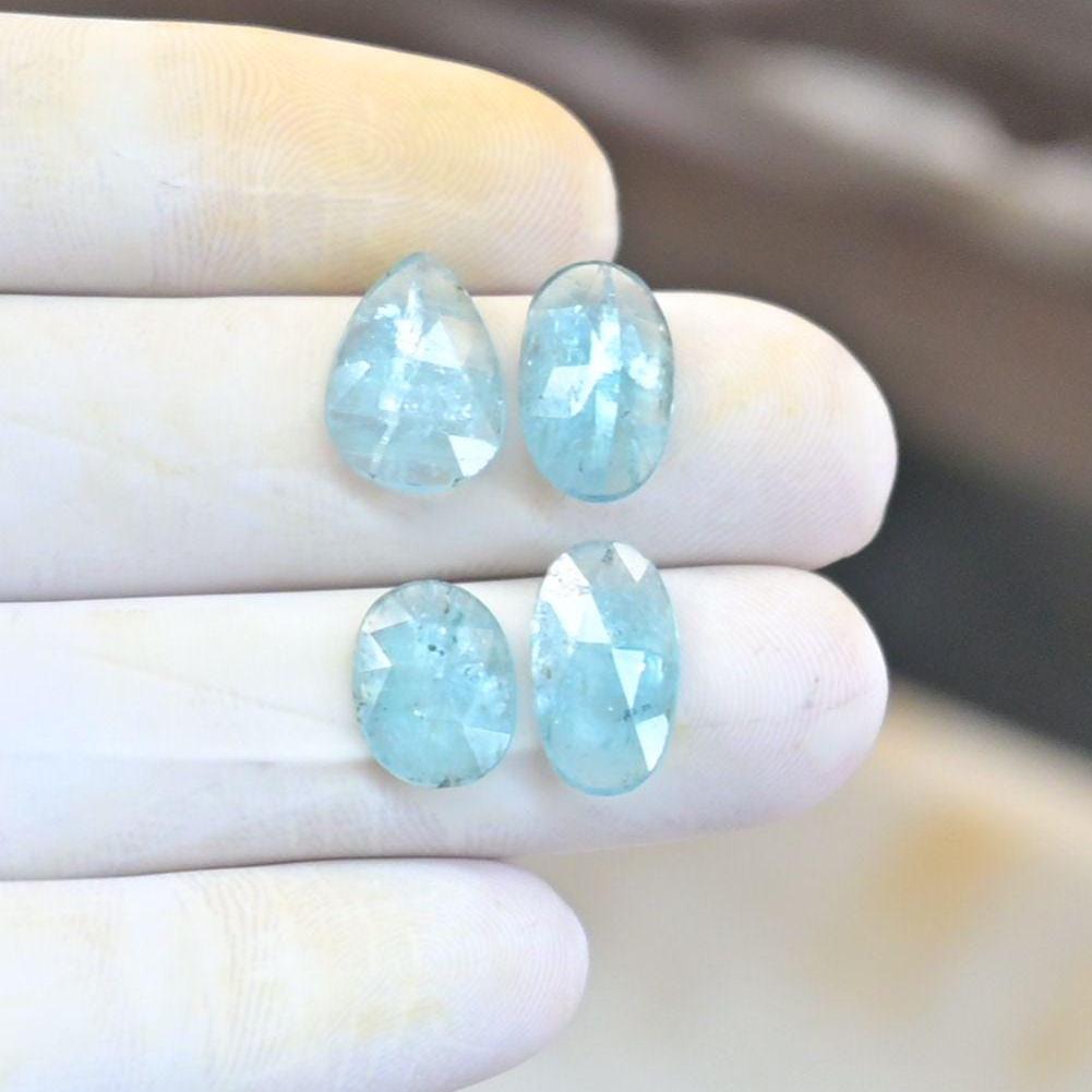 Natural Aqua Kyanite Gemstone Rose Cut Mix Cabochon High Quality Loose Gemstone For Jewelry Making Wholesalegems 11-14 MM Size 4 Pcs SM25877