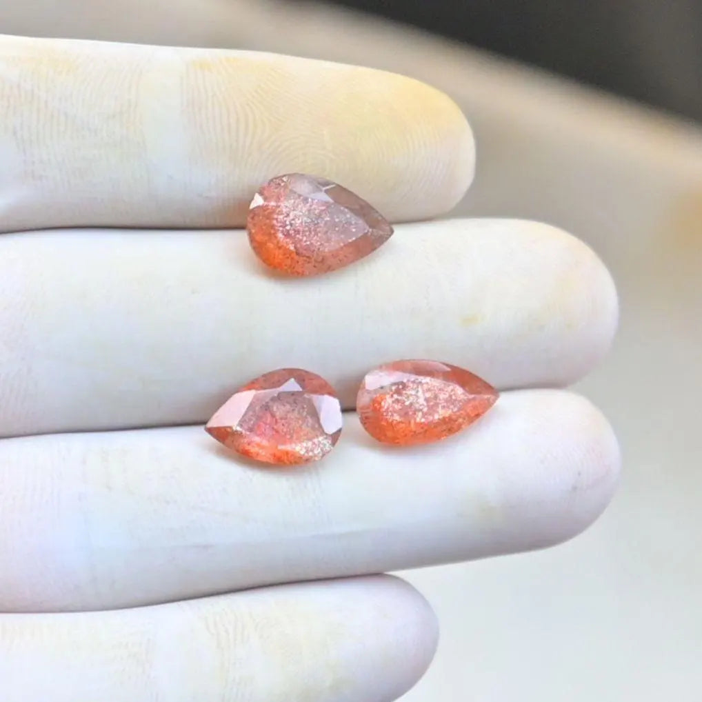 Natural Sunstone Faceted Cut Pear Loose Gemstones For Jewelry Making Wholesalegems 12-13 MM Size 3 Pcs SM25876