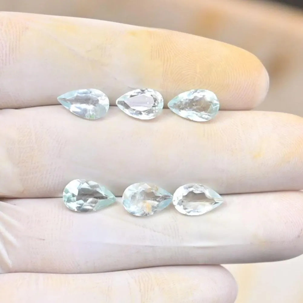 Natural Aquamarine Gemstone Faceted Cut Pear Shape High Quality Loose Gemstones For Jewelry Making Wholesalegems 9-10 MM Size 6 Pcs SM25873