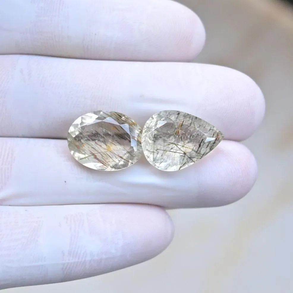 Natural Rutilated Quartz Gemstone Faceted Cut Mix Shape Loose Gemstones For Jewelry Making Wholesalegems 15-16 MM Size 2 Pcs SM25676