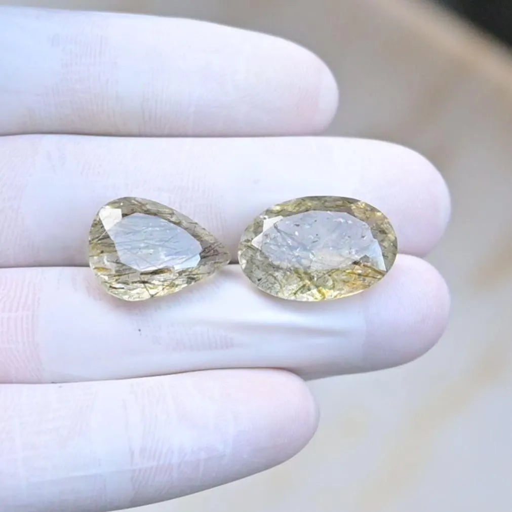 Natural Rutilated Quartz Gemstone Faceted Cut Mix Shape Loose Gemstones For Jewelry Making Wholesalegems 17-19 MM Size 2 Pcs SM25675