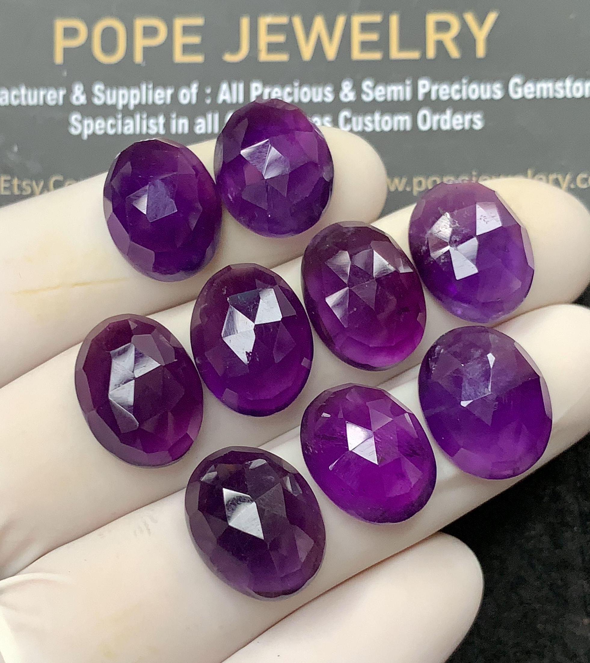 Natural Amethyst Gemstone Rose Cut Oval Cabochon High Quality Loose Gemstones For Jewelry Making Wholesalegems 12x15 MM Size 9 Pcs SM24581