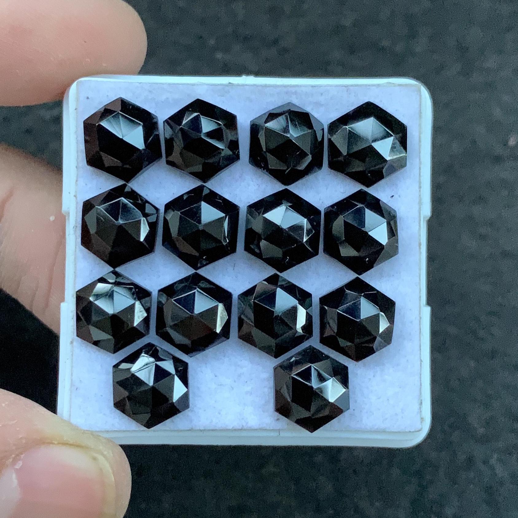 Black Spinel Gemstone-Black Spinel Rose Cut Cabochon-Black Spinel Hexagon Shape-8 MM 14 Pcs High Quality Wholesalegems-SM23917