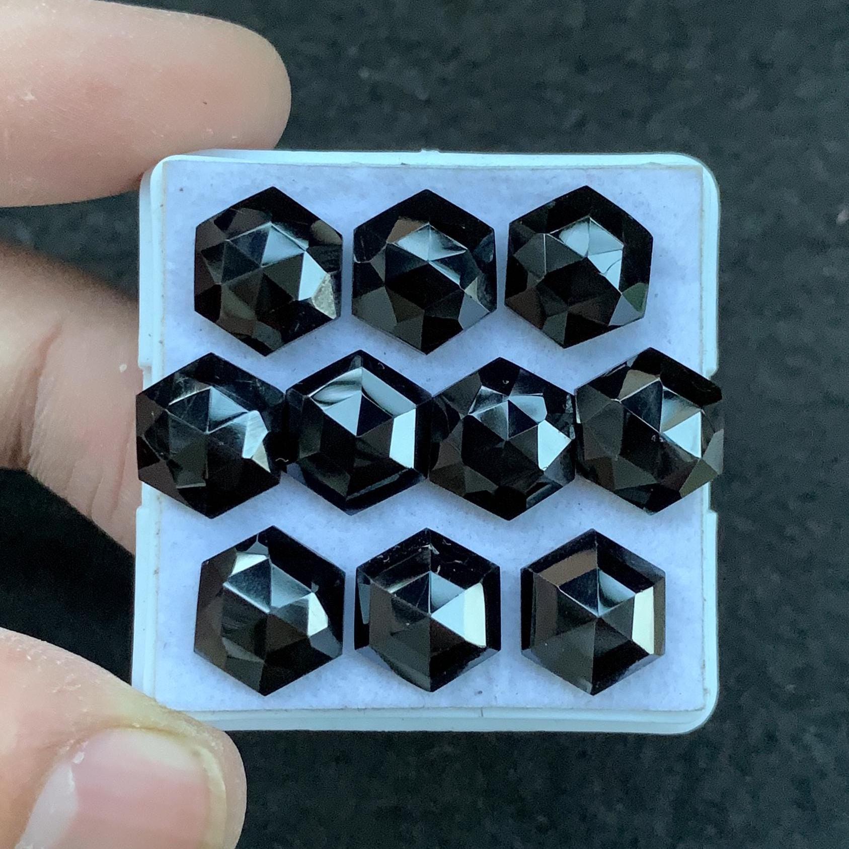 Black Spinel Gemstone Black Spinel Rose Cut Cabochon Black Spinel Hexagon Shape 10 MM 10 Pcs High Quality Wholesalegems SM23916