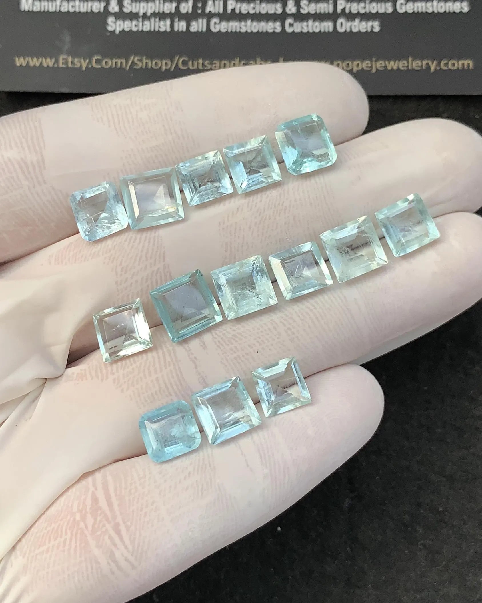 Natural Aquamarine Gemstone Faceted Cut Cushion Shape High Quality Loose Gemstones For Jewelry Making 6-8 MM Size 14 Pcs SM23332