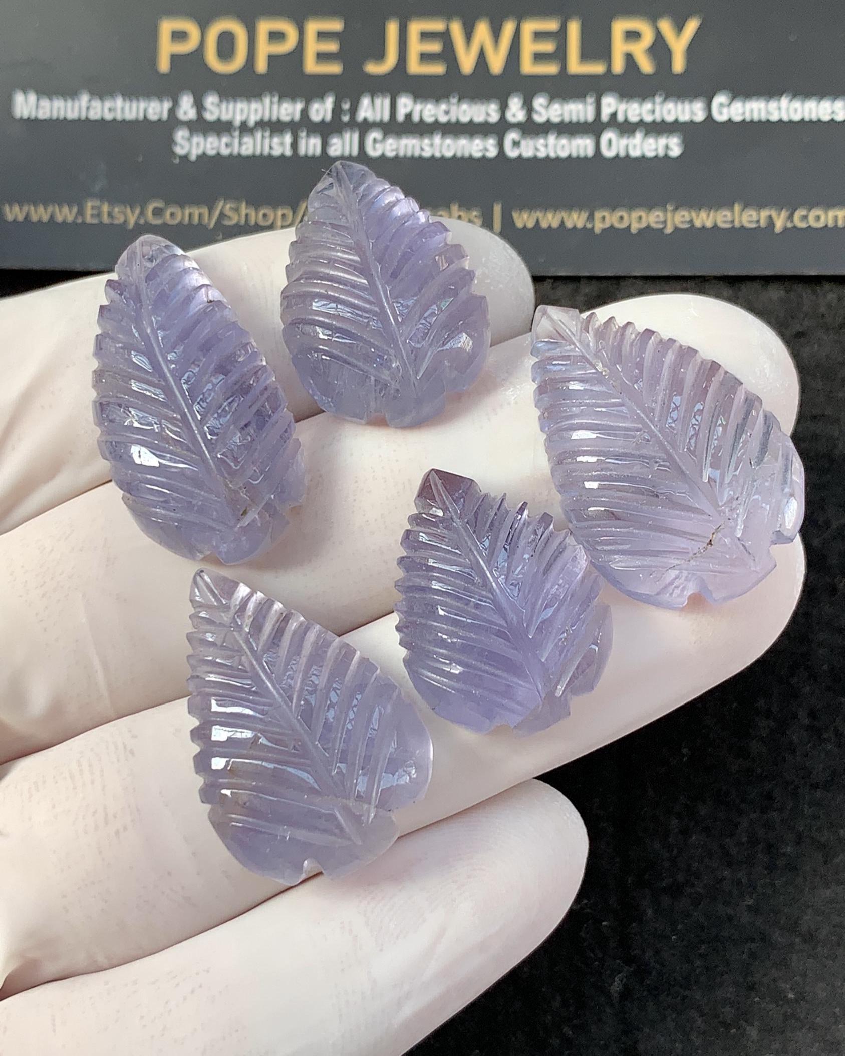 Natural Iolite Hand Carved Leaf Shape Cabochon High Quality Loose Gemstones For Jewelry Making 21-27 MM Size 5 Pcs SM23313