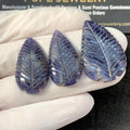 Natural Iolite Hand Carved Leaf Shape Cabochon High Quality Loose Gemstones For Jewelry Making 30-34 MM Size 3 Pcs SM23312