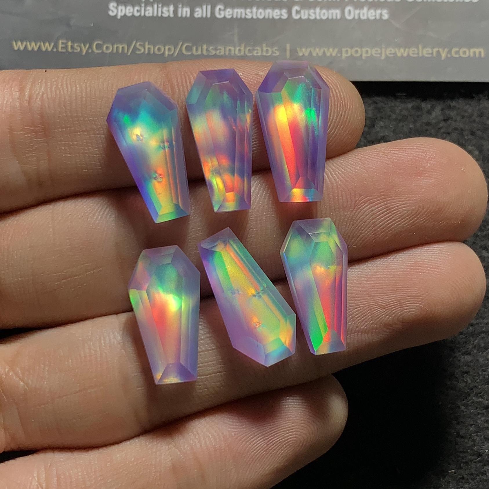 Aurora Opal and Crystal Doublet Step Cut Coffin Cabochon High Quality Gemstone For Jewelry Making 18x9 MM Size 6 Pcs SM23610