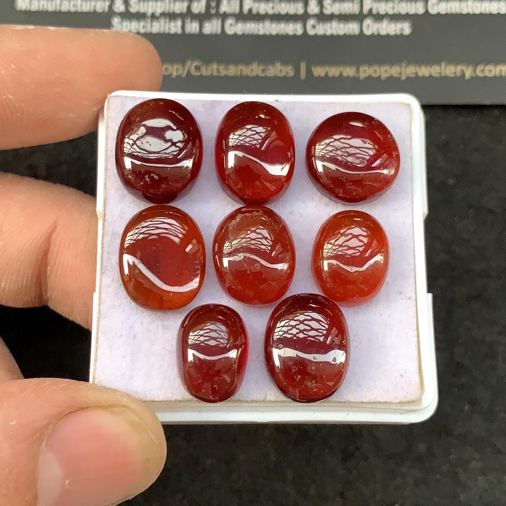 Natural Hessonite Garnet Smooth Oval Cabochons Garnet Loose Gemstones Jewelry Supply Wholesalegems 11-13 MM Size 8 Pcs SM23286