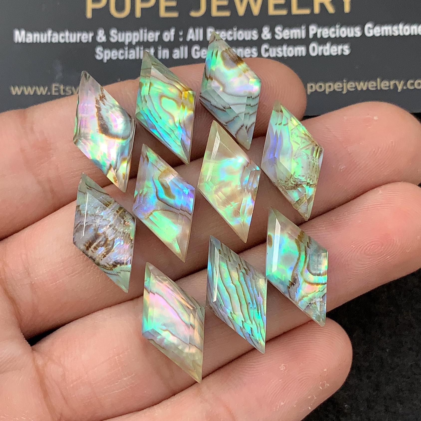 Natural Abalone Shell Pearl Doublet Step Cut Cabochons Abalone Shell Pearl Loose Gemstones Jewelry Supply 20x10 MM Size 10 Pcs SM23236