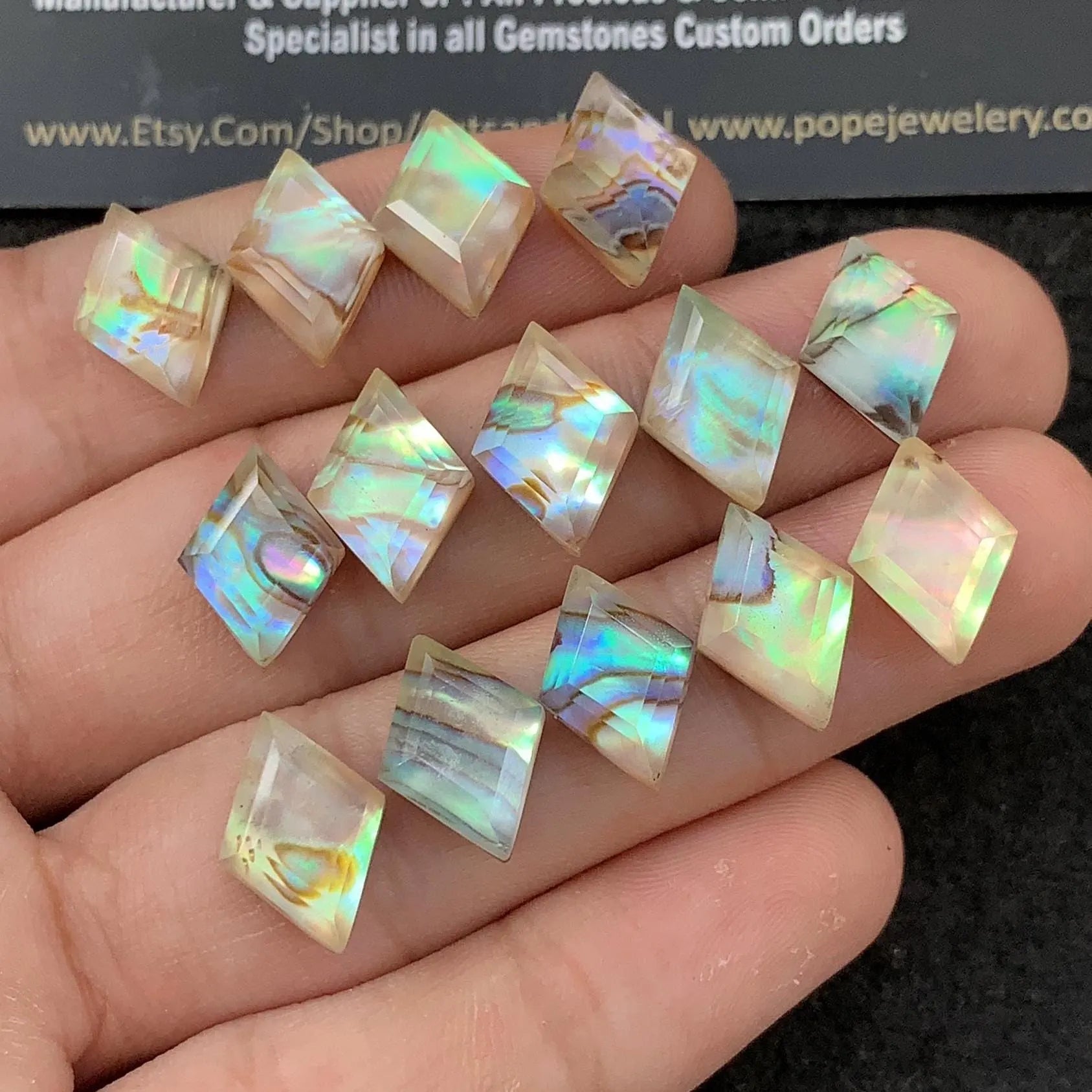 Natural Abalone Shell Pearl Doublet Step Cut Cabochons Abalone Shell Pearl Loose Gemstones Jewelry Supply 14x10 MM Size 14 Pcs SM23235