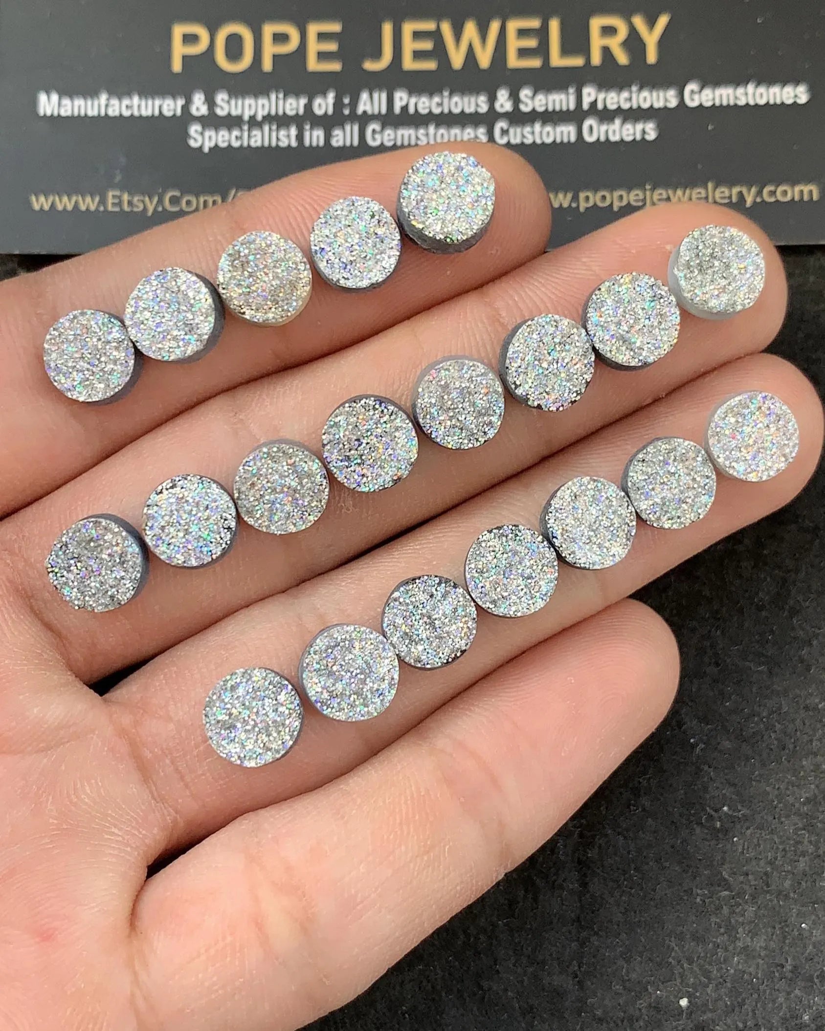 Titanium Druzy Round Cabochons Titanium Druzy Loose Gemstones Jewelry Supply 8 MM Size 20 Pcs SM23211