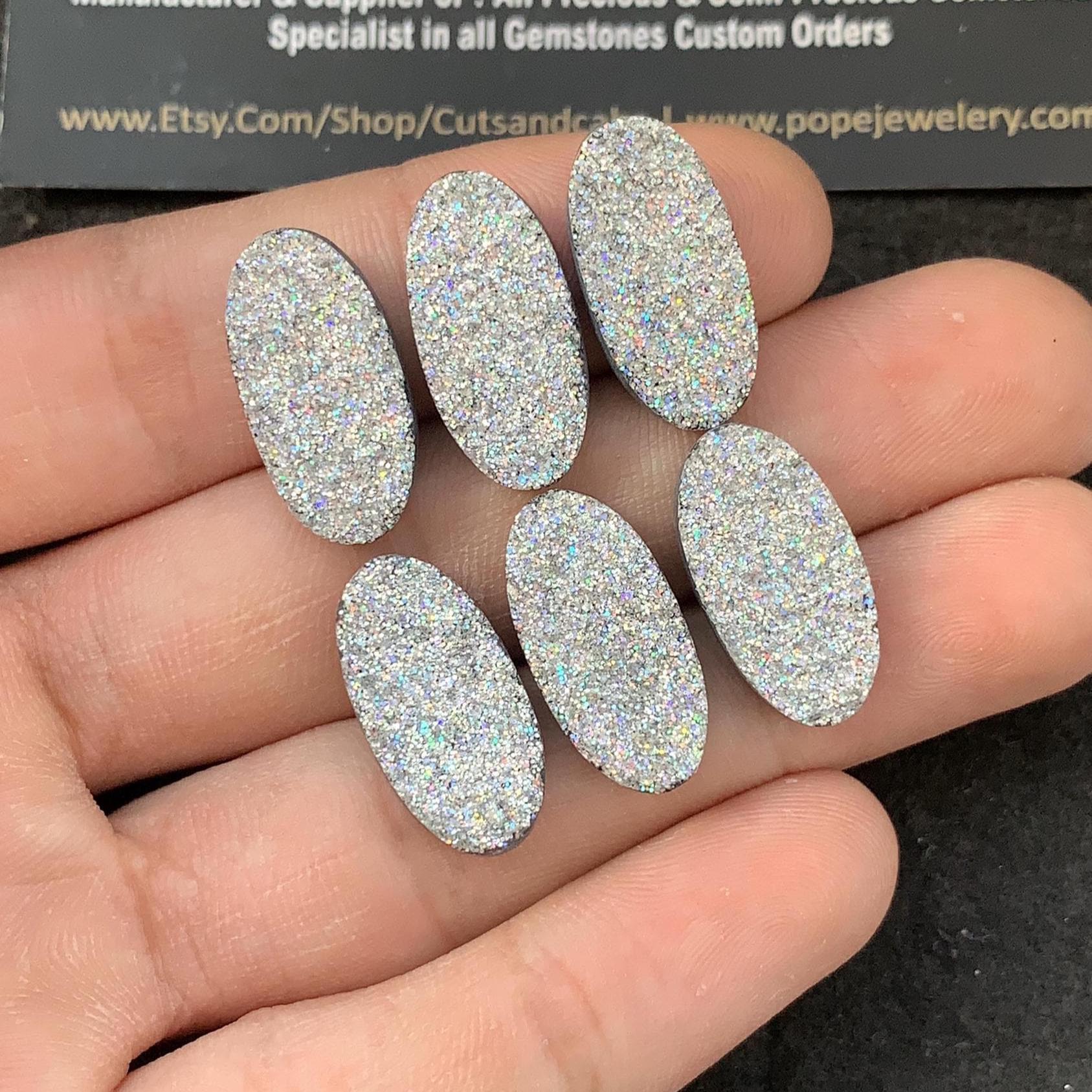 Titanium Druzy Oval Cabochons Titanium Druzy Loose Gemstones Jewelry Supply 20x10 MM Size 6 Pcs SM23207