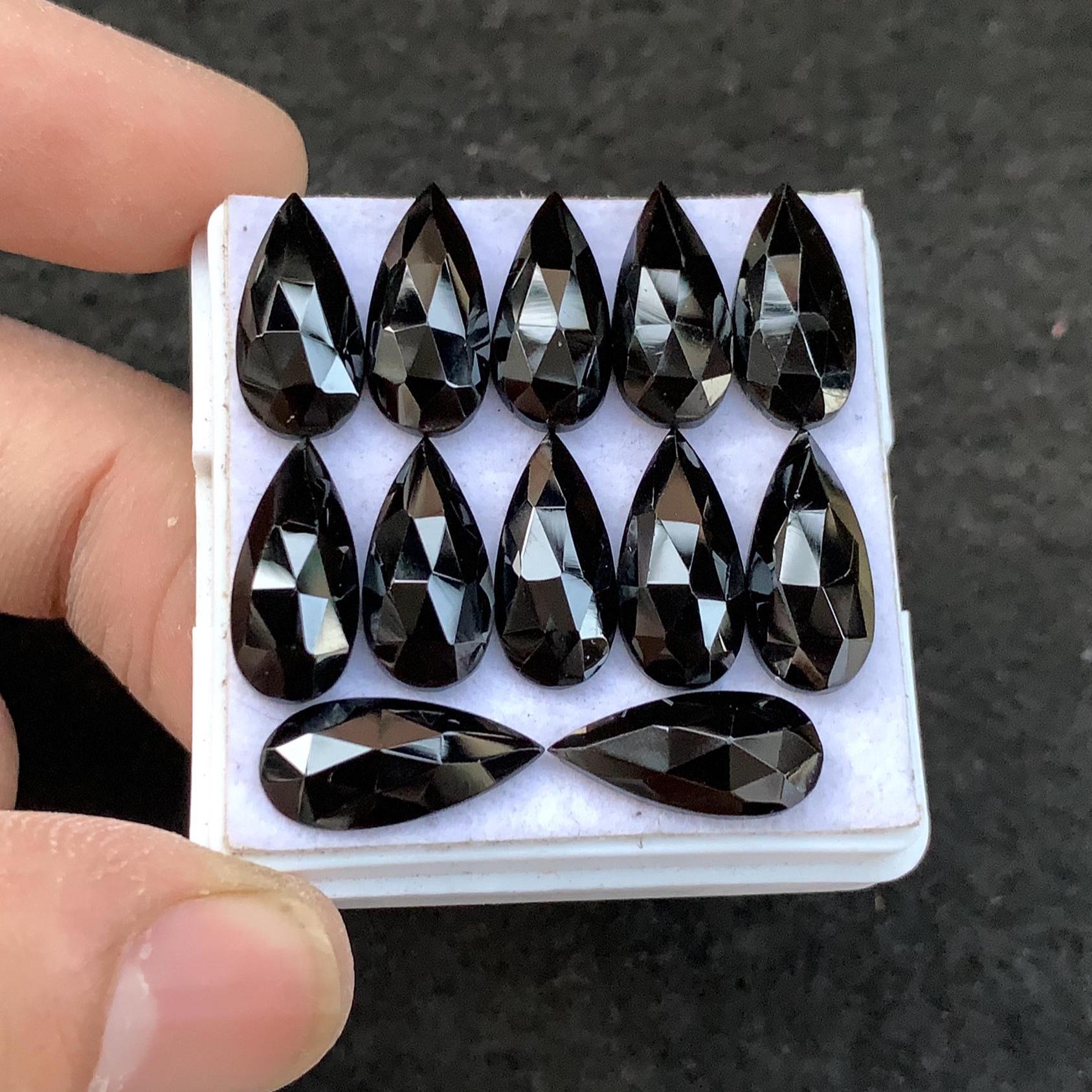Black Spinel Gemstone Black Spinel Rose Cut Cabochon Black Spinel Pear Shape 15x7 MM 12 Pcs High Quality Wholesalegems SM23912
