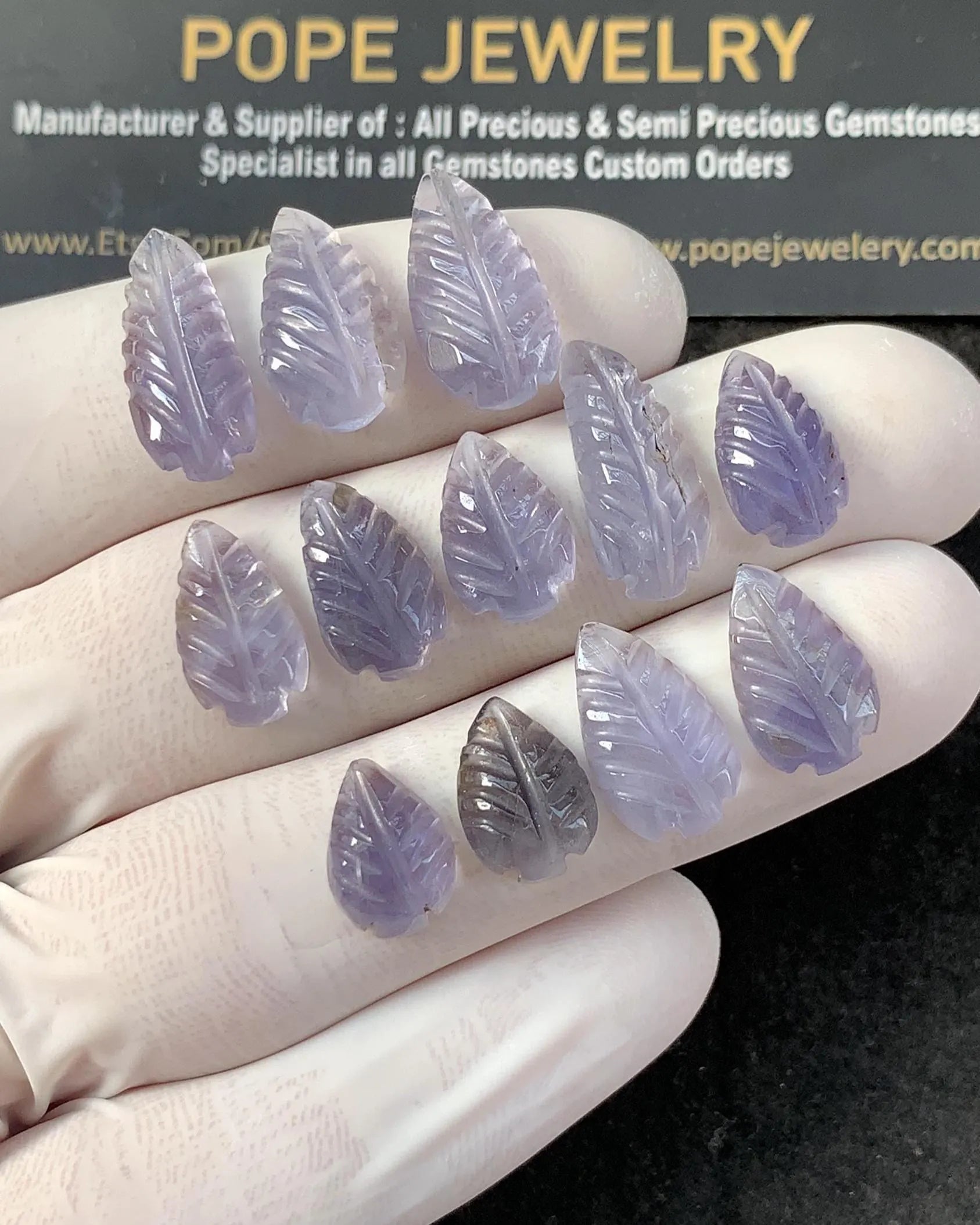 Natural Iolite Hand Carved Leaf Shape Cabochon High Quality Loose Gemstones For Jewelry Making 11-18 MM Size 12 Pcs SM23316