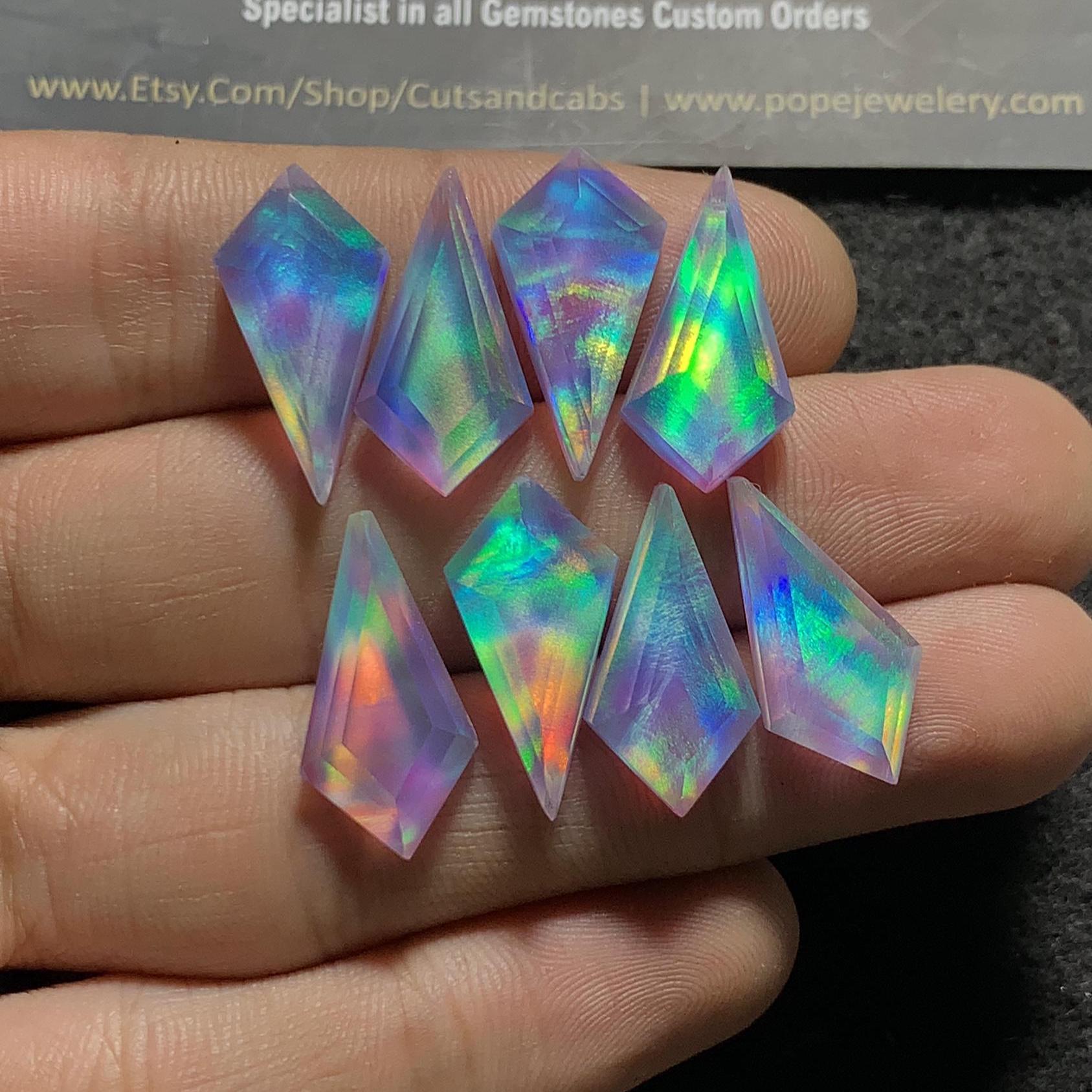 Aurora Opal and Crystal Doublet Step Cut Tie Shape Cabochon High Quality Gemstone For Jewelry Making 20x10 MM Size 8 Pcs SM23611