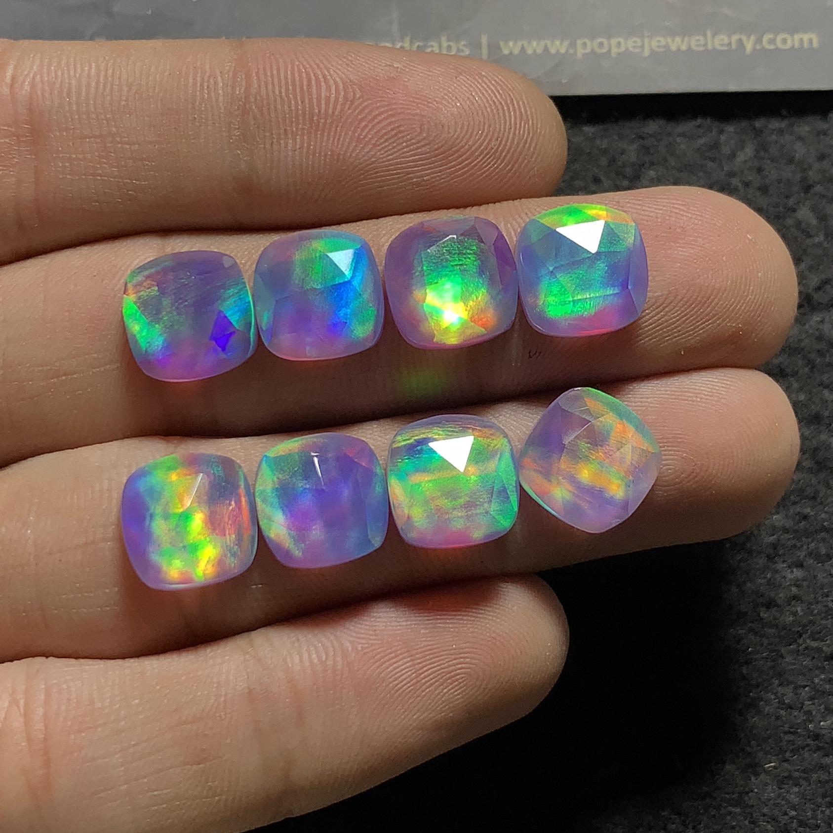 Aurora Opal and Crystal Doublet Rose Cut Cushion Cabochon High Quality Gemstone For Jewelry Making 10 MM Size 8 Pcs SM23608