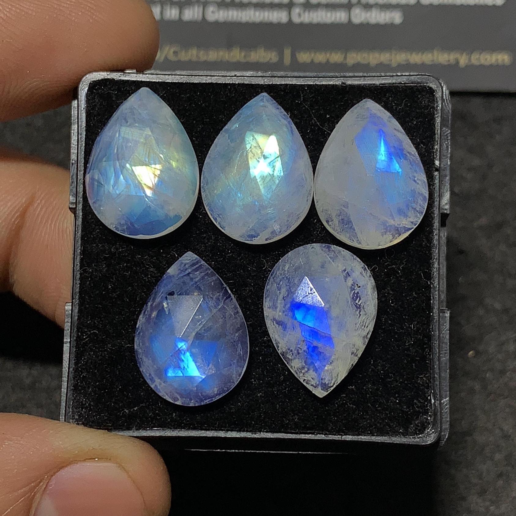 Natural Rainbow Moonstone Rose Cut Teardrop Cabochons Rainbow Moonstone Loose Gemstones Jewelry Supply Wholesalegems 16x12 MM 5 Pcs SM23354