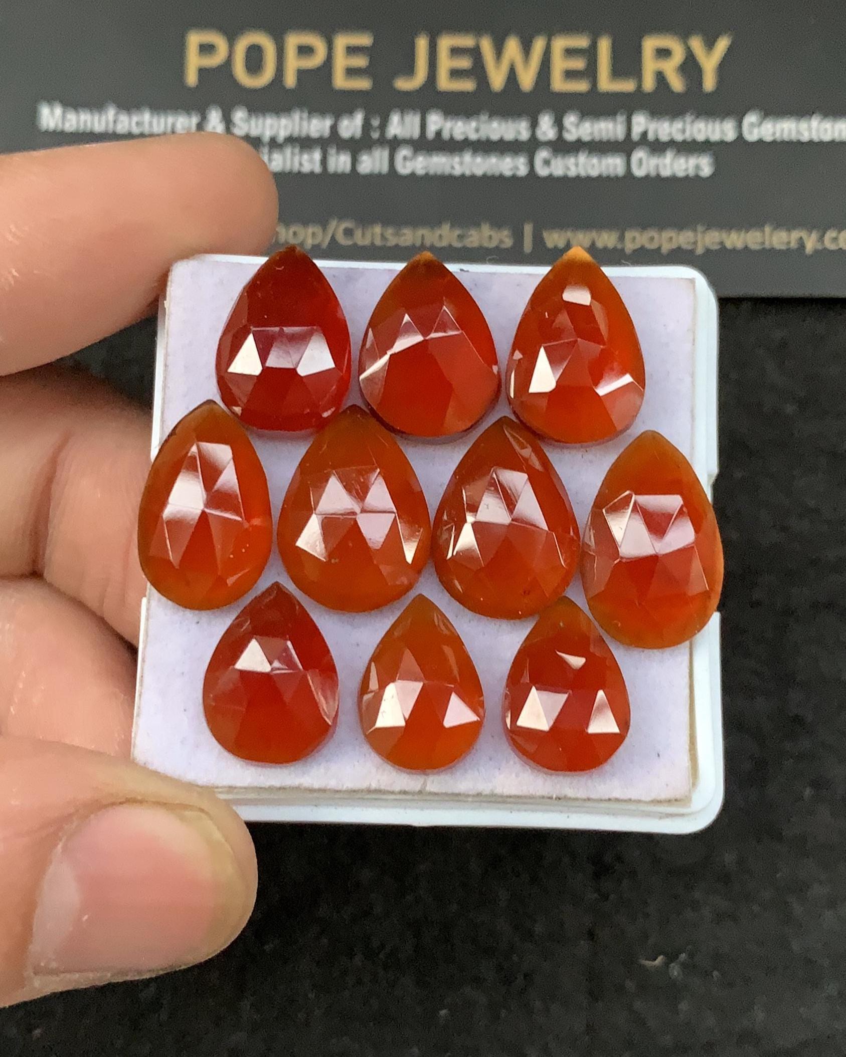 Natural Hessonite Garnet Rose Cut Teardrop Cabochons Garnet Loose Gemstones Jewelry Supply Wholesalegems 12-15 MM Size 10 Pcs SM23292