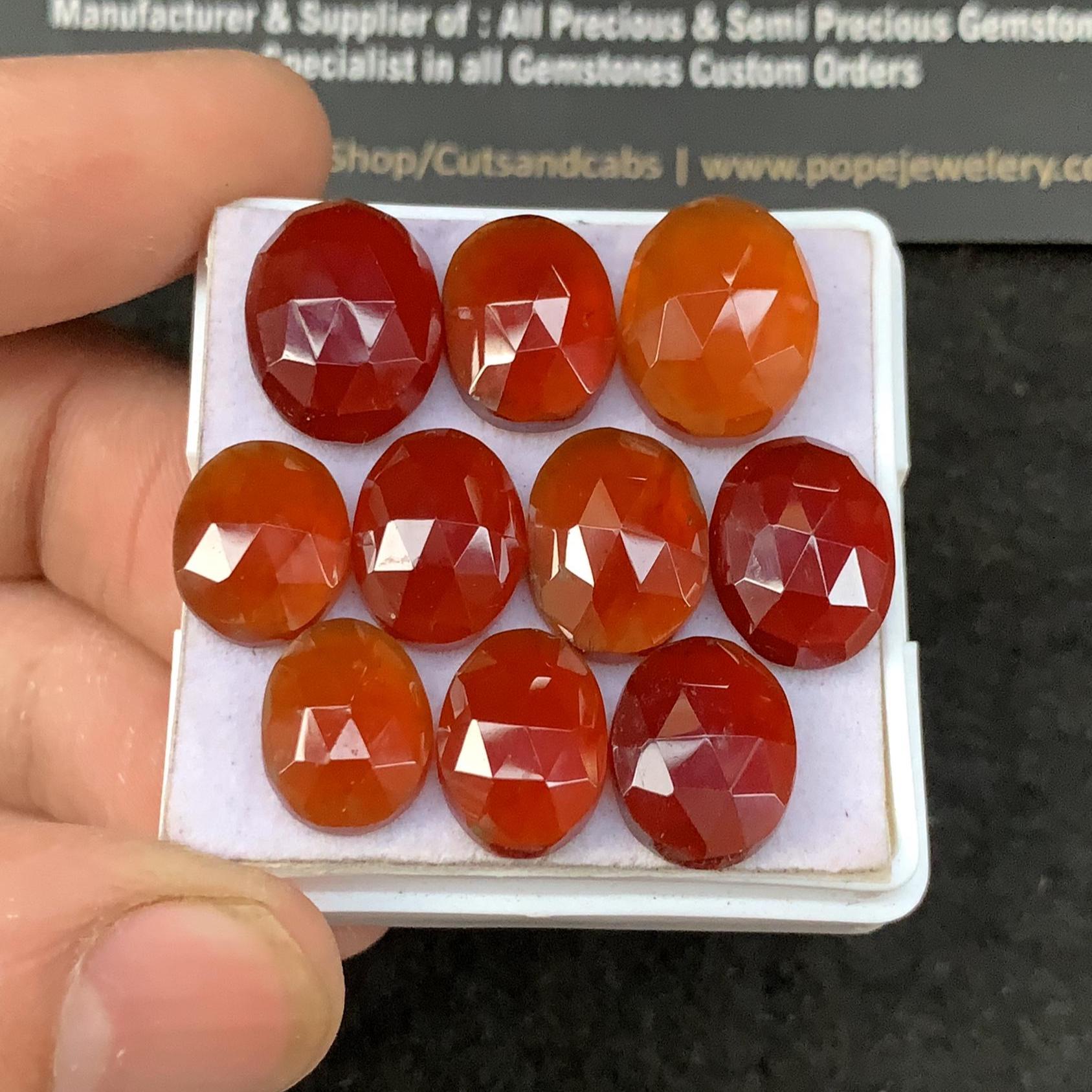 Natural Hessonite Garnet Rose Cut Oval Cabochons Garnet Loose Gemstones Jewelry Supply Wholesalegems 11-15 MM Size 10 Pcs SM23291