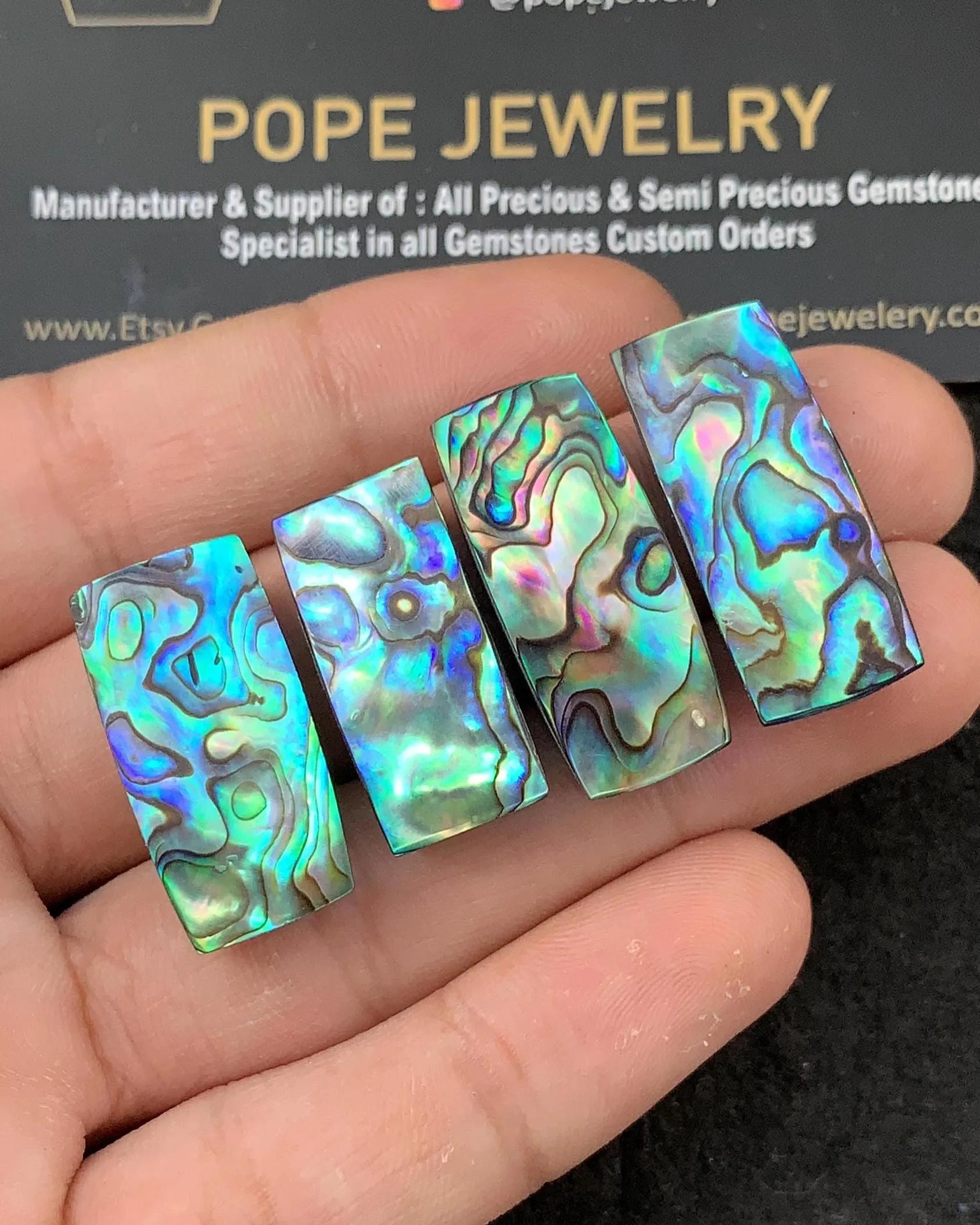 Natural Abalone Shell Pearl Smooth Rectangle Cabochons Abalone Shell Pearl Loose Gemstones Jewelry Supply 25-29 MM Size 4 Pcs SM23238