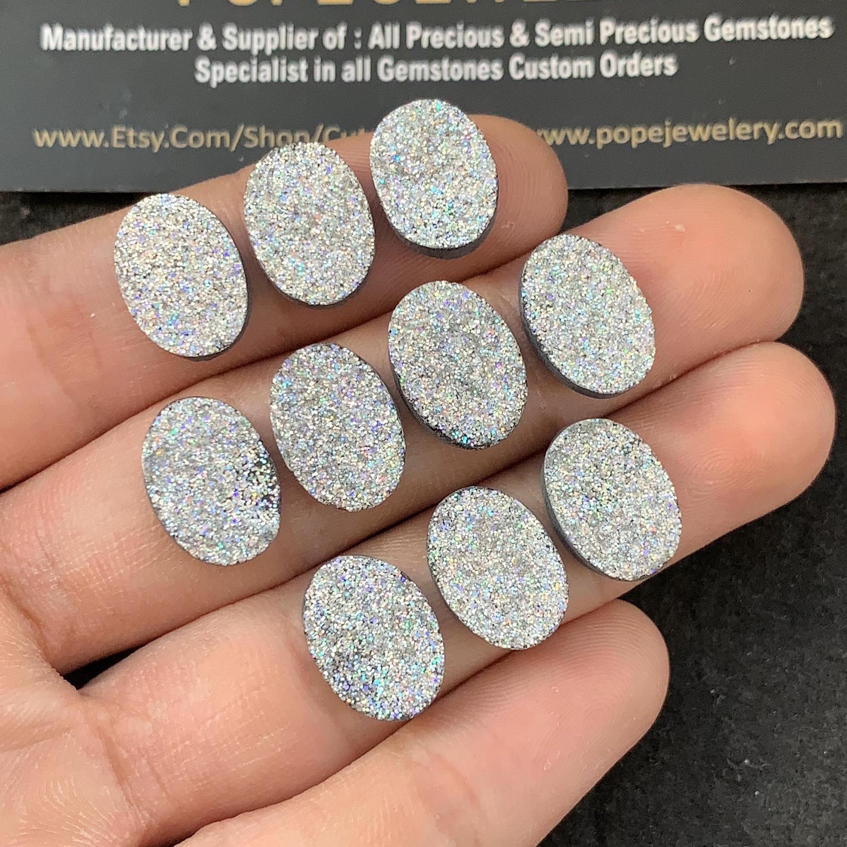 Titanium Druzy Oval Cabochons Titanium Druzy Loose Gemstones Jewelry Supply 14x10 MM Size 10 Pcs SM23208