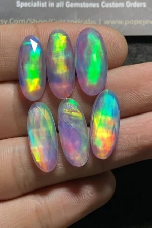 Aurora Opal & Natural Himalayan Rock Crystal Quartz Doublets Rose Cut Oval Shape cabochons Aurora Opal Cabochons Loose Gemstones for Jewlery Making 20x10 MM 6 Pcs SM23595