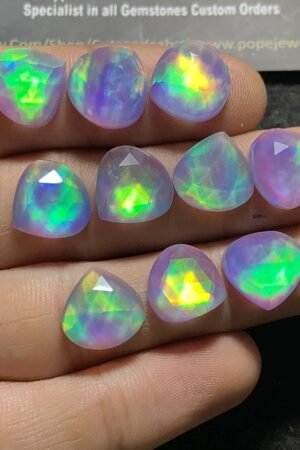 Aurora Opal & Natural Himalayan Rock Crystal Quartz Doublets Rose Cut Heart Shape cabochons Aurora Opal Cabochons Loose Gemstones for Jewelery Making 10x10 MM 14 Pcs SM23602