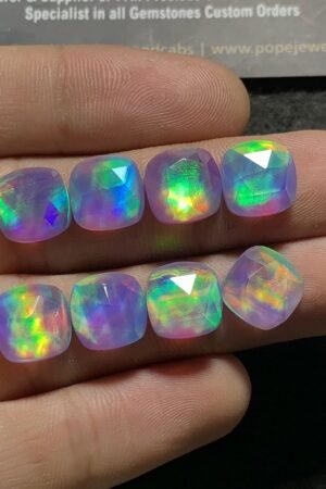 Aurora Opal & Natural Himalayan Rock Crystal Quartz Doublets Rose Cut cushion Shape cabochons Aurora Opal Cabochons Loose Gemstones for Jewelery Making 10x10 MM 8 Pcs SM23608