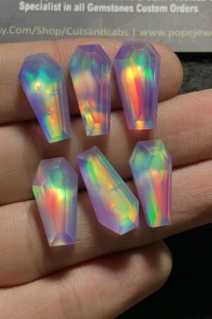 Aurora Opal & Natural Himalayan Rock Crystal Quartz Doublets Step Cut Coffin Shape cabochons Aurora Opal Cabochons Loose Gemstones for Jewellery Making 18x9 MM 6 Pcs SM23610
