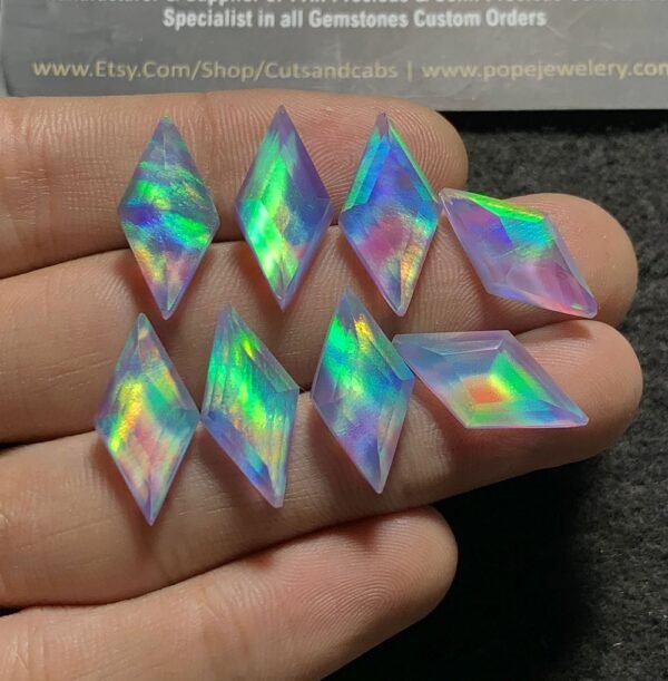 Aurora Opal & Natural Himalayan Rock Crystal Quartz Doublets Step Cut Diamond Shape cabochons Aurora Opal Cabochons Loose Gemstones for Jewellery Making 20x10 MM 8 Pcs SM23612