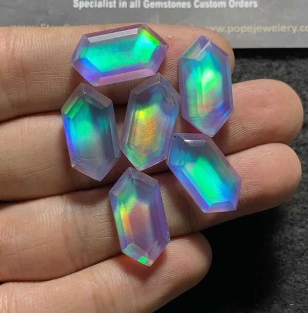 Aurora Opal & Natural Himalayan Rock Crystal Quartz Doublets Step Cut Hexagon Shape cabochons Aurora Opal Cabochons Loose Gemstones for Jewellery Making 20x10 MM 6 Pcs SM23613