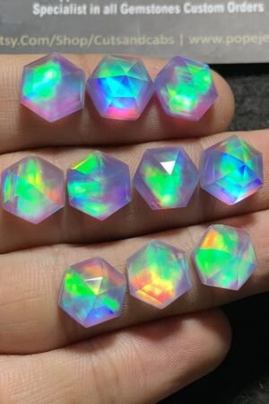 Aurora Opal & Natural Himalayan Rock Crystal Quartz Doublets Step Cut Hexagon Shape cabochons Aurora Opal Cabochons Loose Gemstones for Jewellery Making 10x10 MM 10 Pcs SM23615
