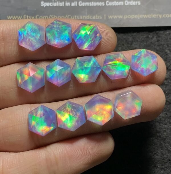Aurora Opal & Natural Himalayan Rock Crystal Quartz Doublets Step Cut Hexagon Shape cabochons Aurora Opal Cabochons Loose Gemstones for Jewellery Making 9x9 MM 12 Pcs SM23616