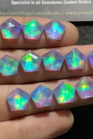 Aurora Opal & Natural Himalayan Rock Crystal Quartz Doublets Step Cut Octagon Shape Cabochons Aurora Opal Cabochons Loose Gemstones for Jewellery Making 10x10 MM 12 Pcs SM23618