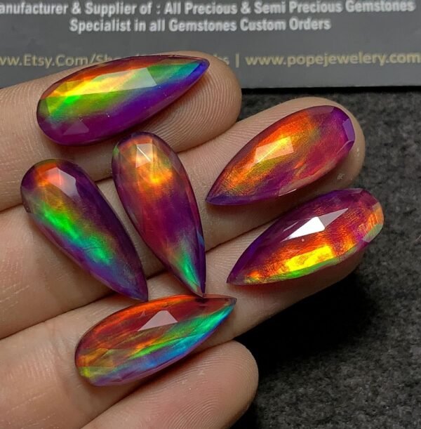 Purple Aurora Opal & Natural Himalayan Rock Crystal Quartz Doublets Rose Cut Teardrop Shape Cabochons Aurora Opal Cabochons Loose Gemstones for Jewellery Making 25x10 MM 6 Pcs SM23645